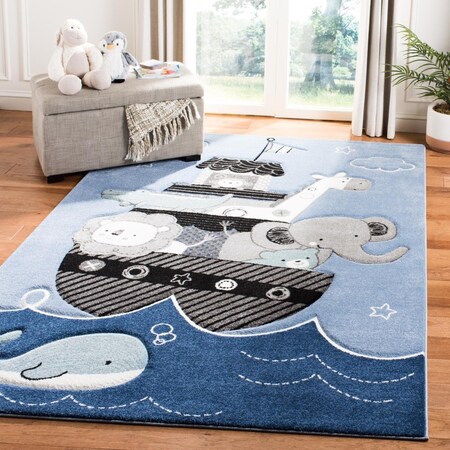 Safavieh 5 ft. 3 in. x 7 ft. 6 in. Carousel Kids Rectangle Power Loomed Area Rug Blue & Grey CRK121B-5